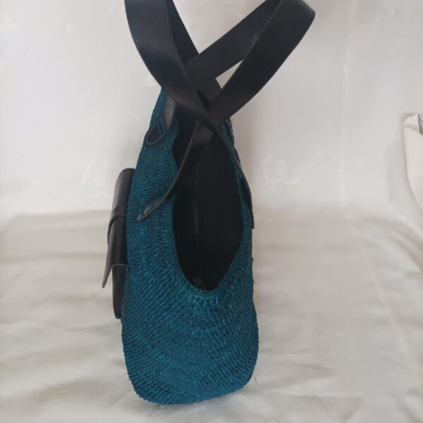 Gros sac en raphia bleu petrole