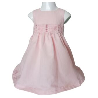 12 Robe rose 2 ans avec des petits plis horizontaux et des petites fleurs devant