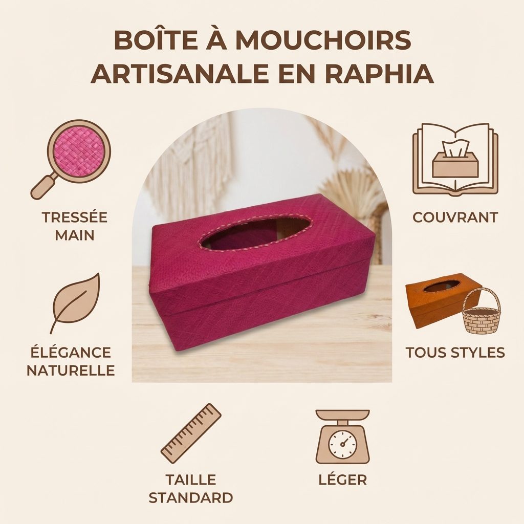 Boîte à Mouchoirs Artisanale en Raphia Naturel Infographic