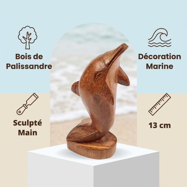 Dauphin en Bois de Palissandre Sculpté – 13 cm – Décoration Marine Artisanale