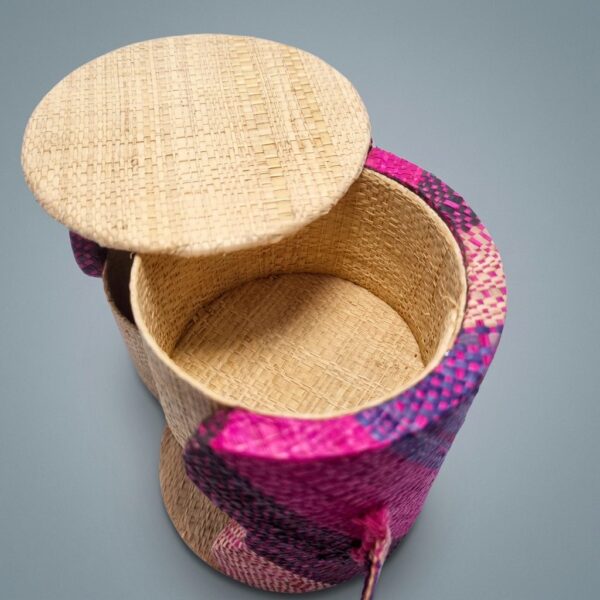 Boîte à Bijoux Ronde 2 Étages en Raphia Tressé - Multicolore