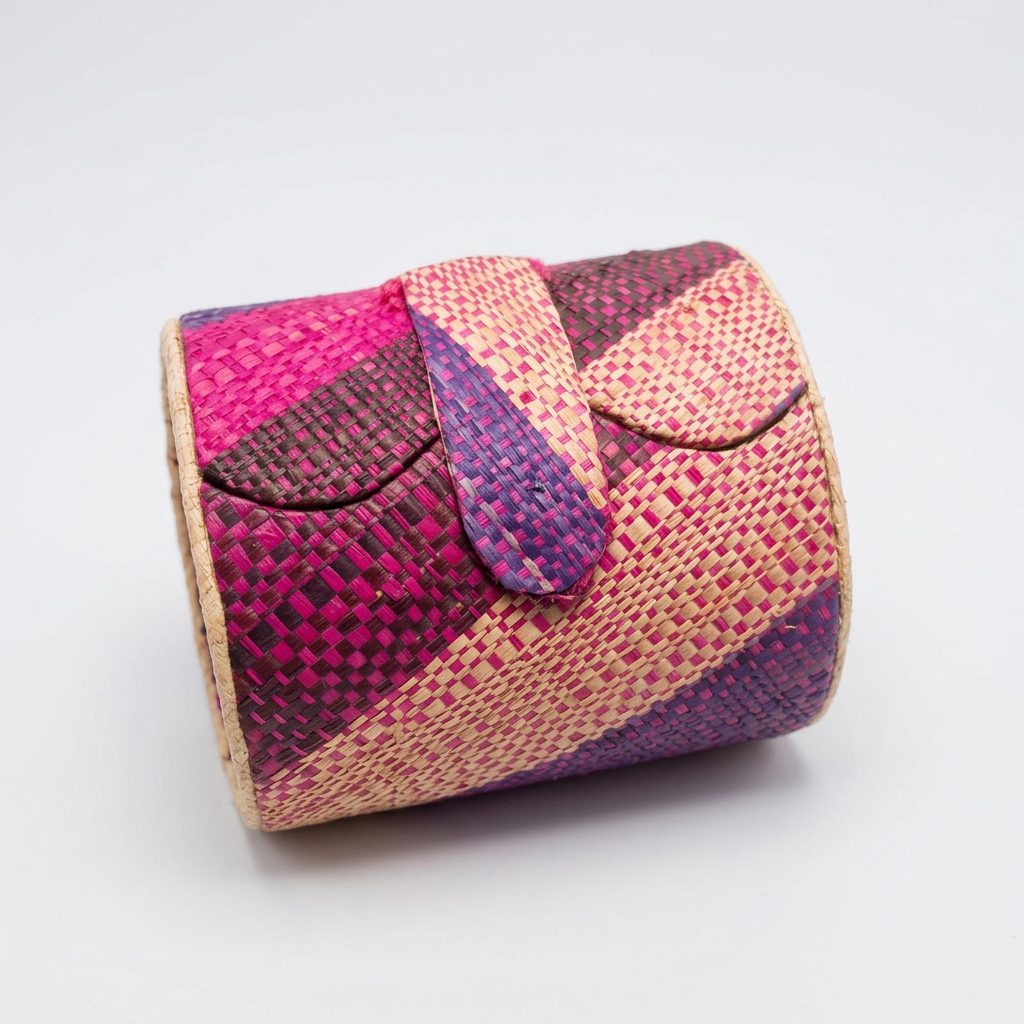 Boîte à Bijoux Ronde 2 Étages en Raphia Tressé - Multicolore