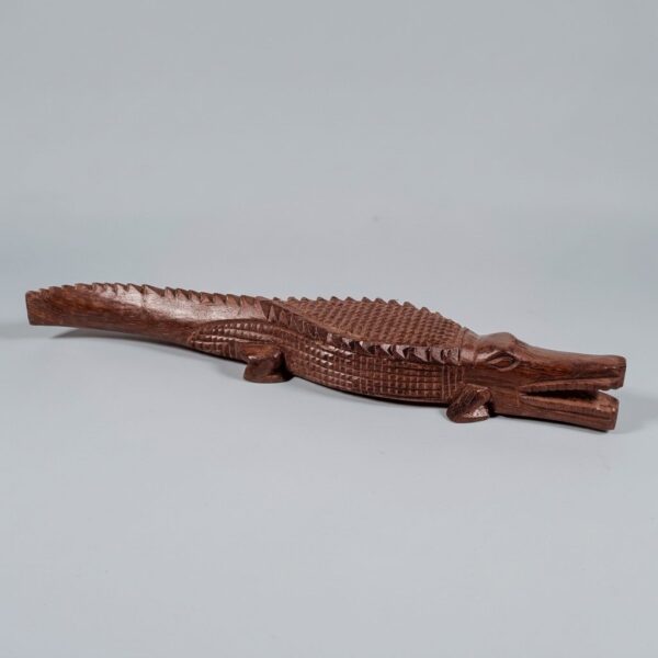 Figurine Crocodile en Bois Sculpté Main, Décoration Artisanale Ethnique - 20cm
