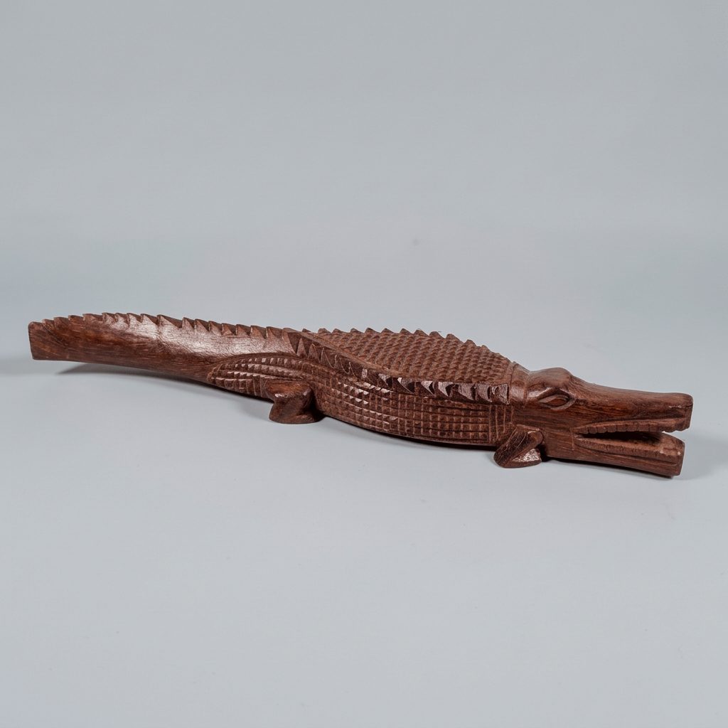 Figurine Crocodile en Bois Sculpté Main, Décoration Artisanale Ethnique - 20cm