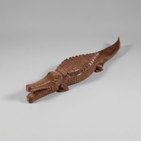 Figurine Crocodile en Bois Sculpté Main, Décoration Artisanale Ethnique - 20cm