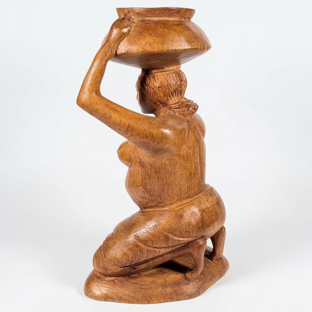 Statuette Femme Assise en Bois de Palissandre, 22 cm - Décoration Ethnique Artisanale
