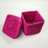 Boîte tissée en raphia - Fuschia - 9x9x9cm